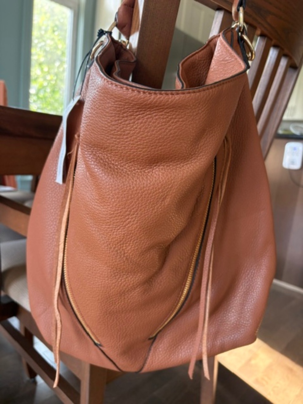 REBECCA MINKOFF Moto pebbled leather hobo shoulder bag Caramel brown med sized